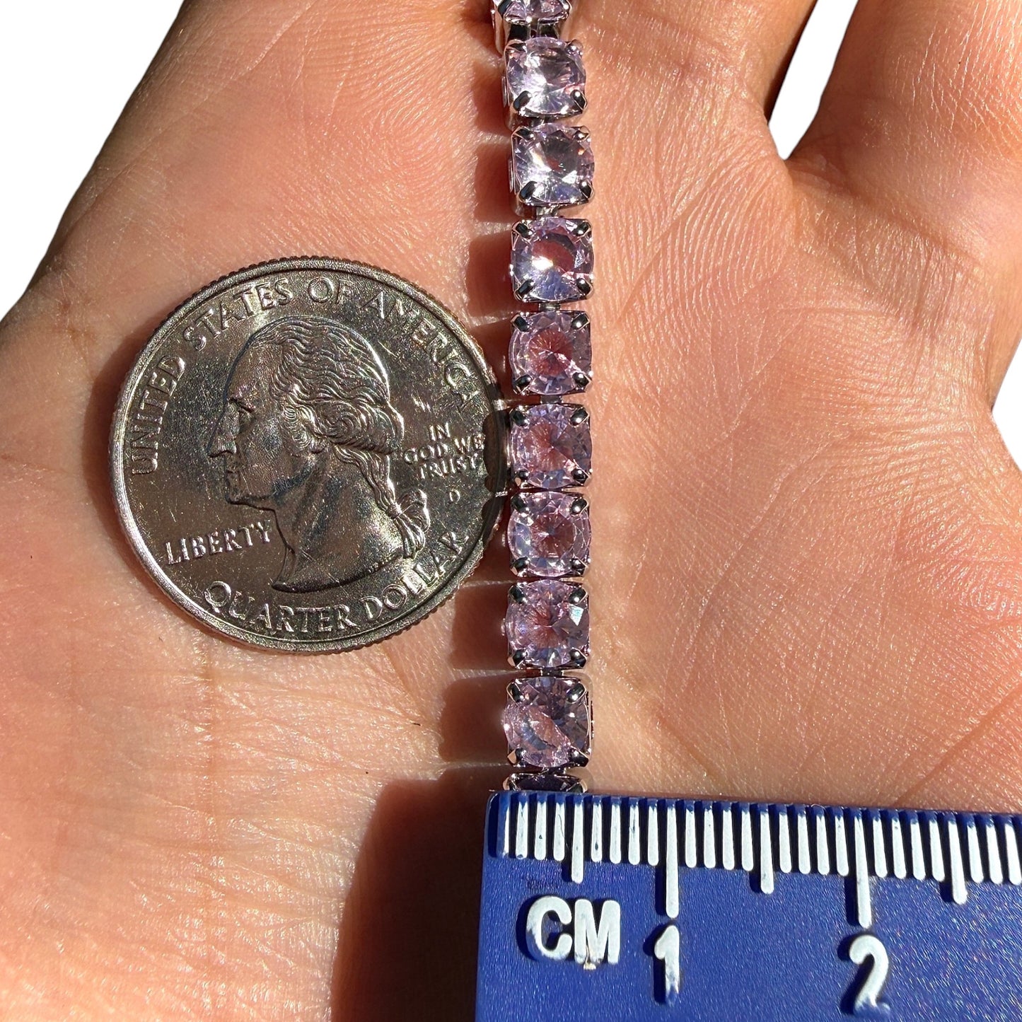 Pink Tennis Bracelet Silver Plated 6.7 Inch or 7.5 Inch