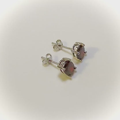 7x4MM Oval Garnet 925 Sterling Silver Earrings Studs