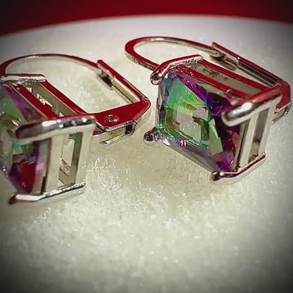 Emerald Cut Mystic Topaz Leverback Earrings for Women