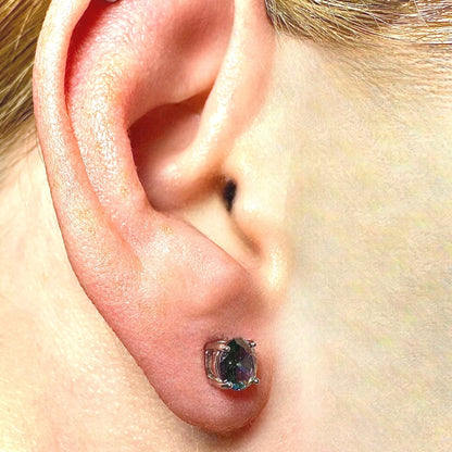 Rainbow Stud Earrings 5mm 925 Sterling Silver CZ