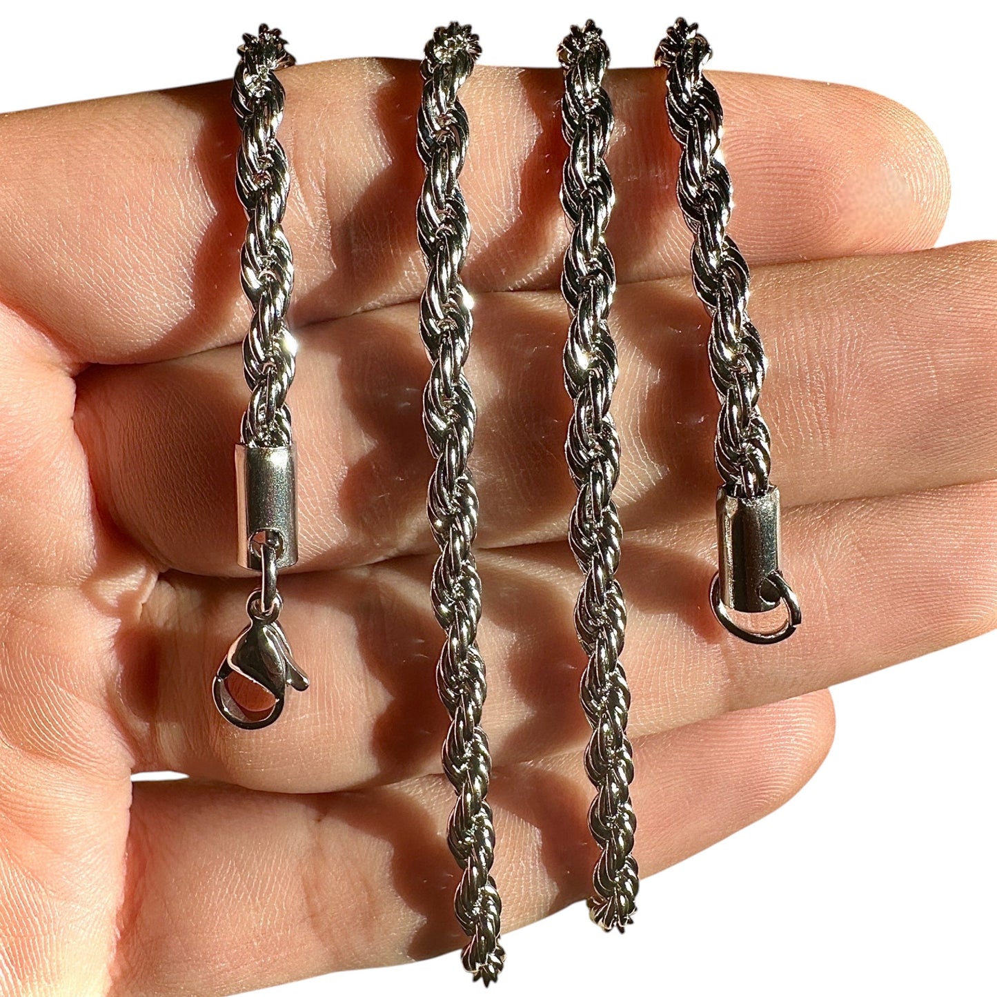 Silver Rope Chain Necklace 20 Inch 4mm Stainless Steel