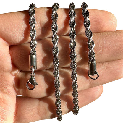 Silver Rope Chain Necklace 20 Inch 4mm Stainless Steel