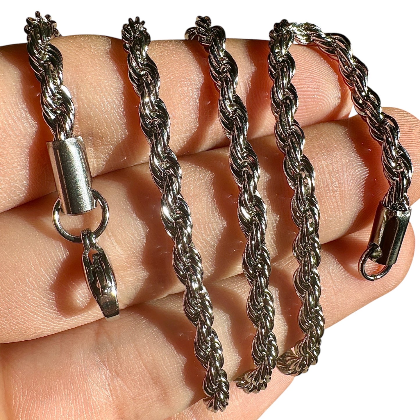 Silver Rope Chain Necklace 20 Inch 4mm Stainless Steel