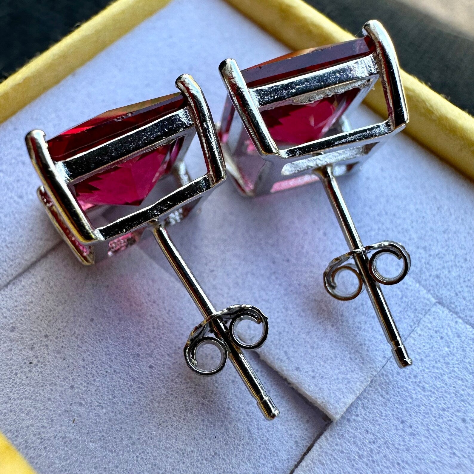 925 Sterling Silver Princess Cut Ruby Stud Earrings for Women 6MM - leoshopdeals