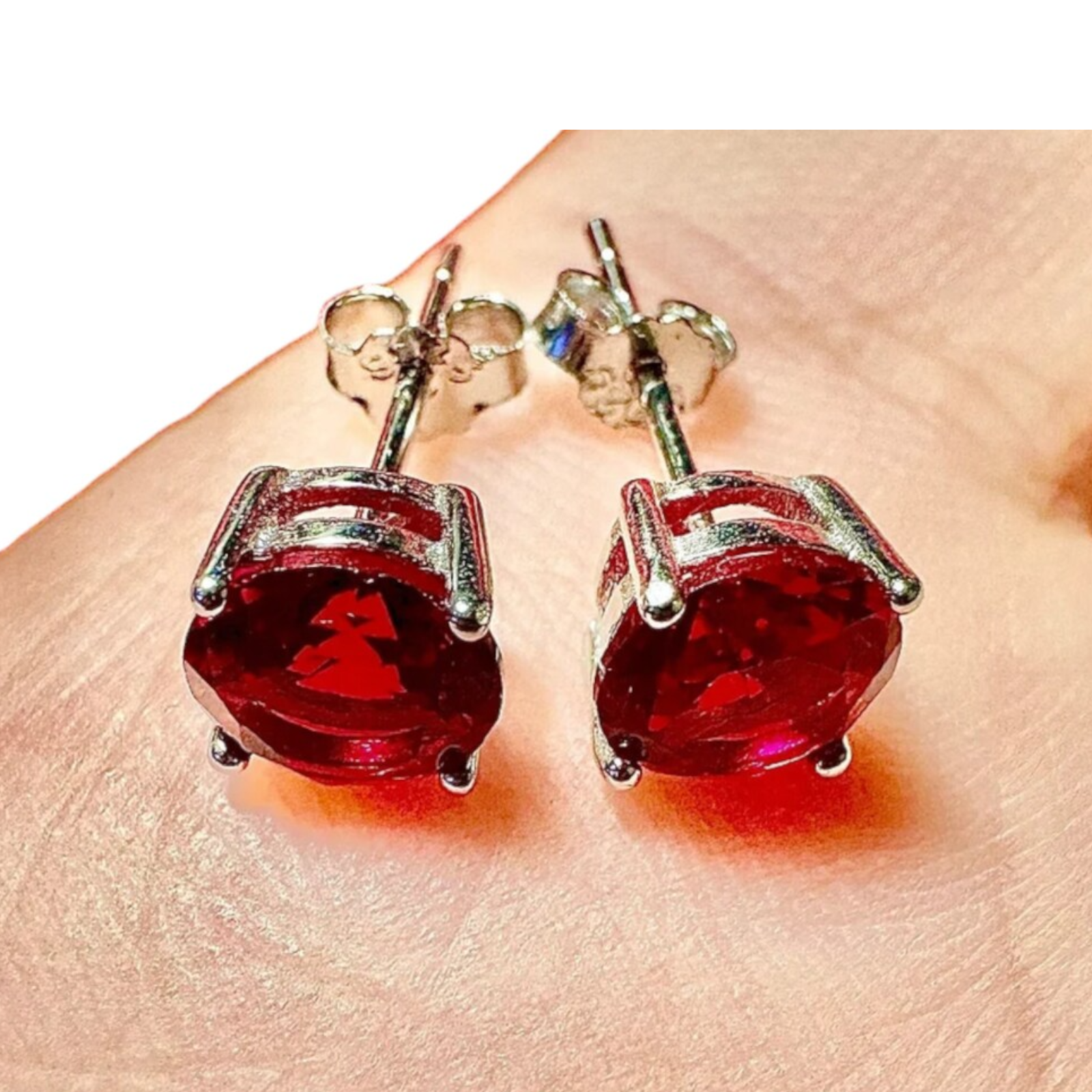 Round Cut Ruby Stud Earrings Sterling Silver 925 6MM - leoshopdeals