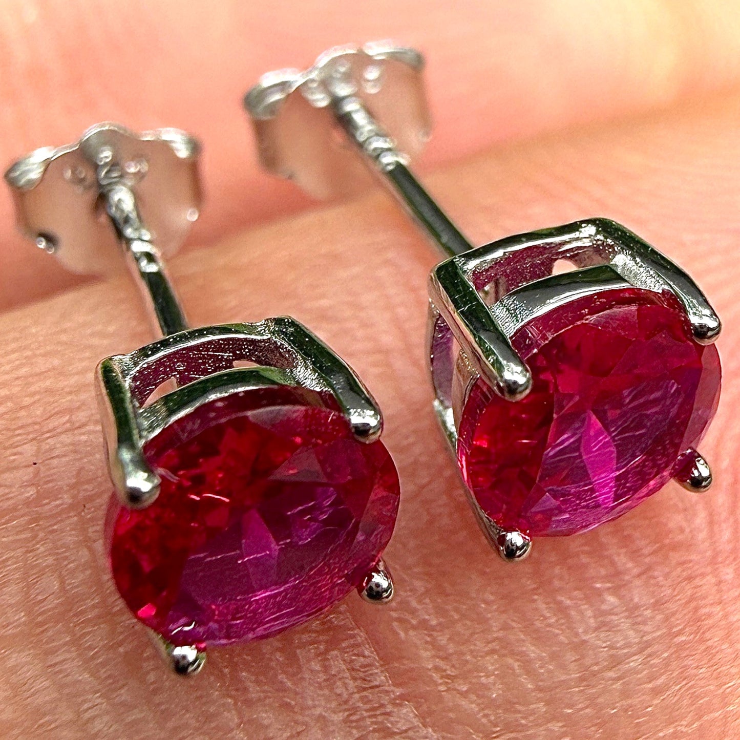 Ruby Stud Earrings 5mm 925 Sterling Silver Round CZ