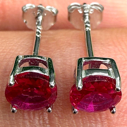 Ruby Stud Earrings 5mm 925 Sterling Silver Round CZ