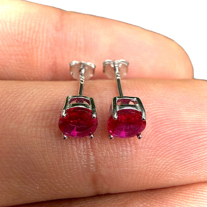 Ruby Stud Earrings 5mm 925 Sterling Silver Round CZ