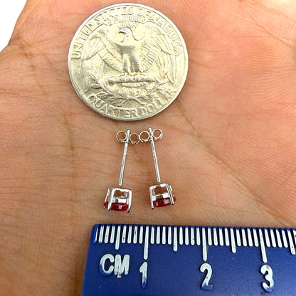 Ruby Stud Earrings 5mm 925 Sterling Silver Round CZ