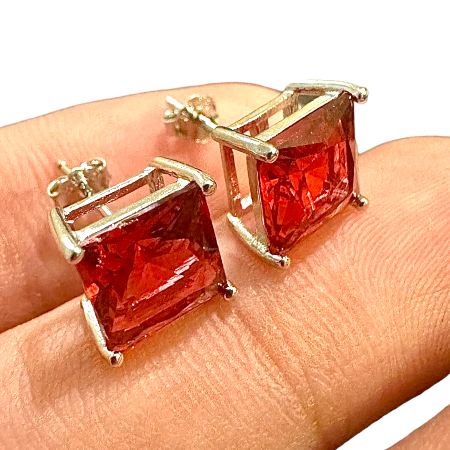 925 Sterling Silver Princess Cut Ruby Stud Earrings for Women 6MM - leoshopdeals