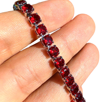 Red Tennis Bracelet Silver Plated 6.7 Inch or 7.5 Inch