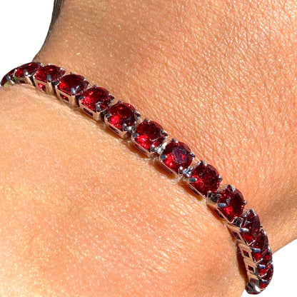 Red Tennis Bracelet Silver Plated 6.7 Inch or 7.5 Inch