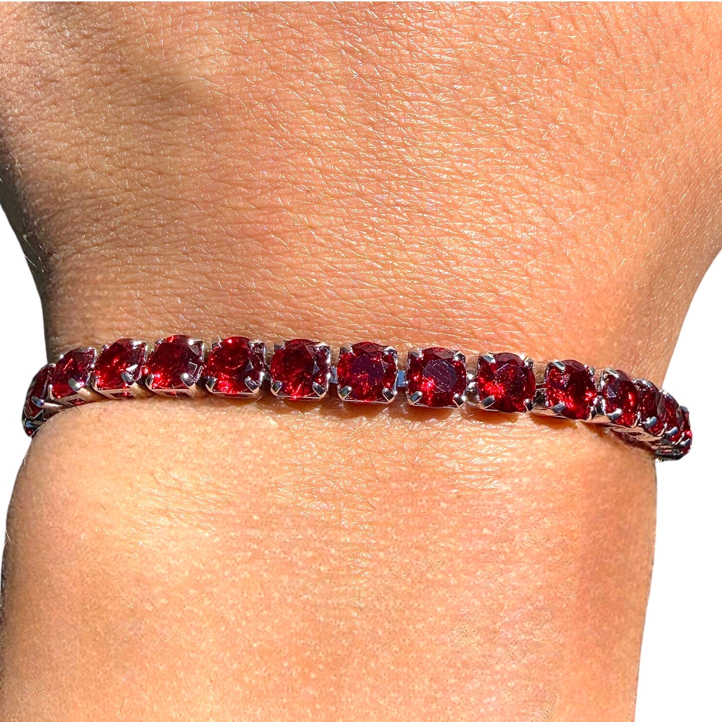 Red Tennis Bracelet Silver Plated 6.7 Inch or 7.5 Inch