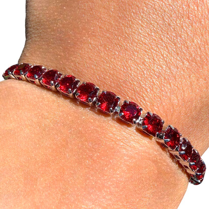 Red Tennis Bracelet Silver Plated 6.7 Inch or 7.5 Inch