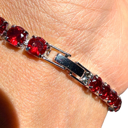 Red Tennis Bracelet Silver Plated 6.7 Inch or 7.5 Inch