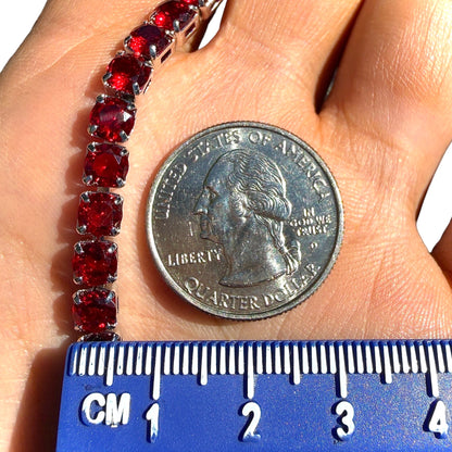 Red Tennis Bracelet Silver Plated 6.7 Inch or 7.5 Inch