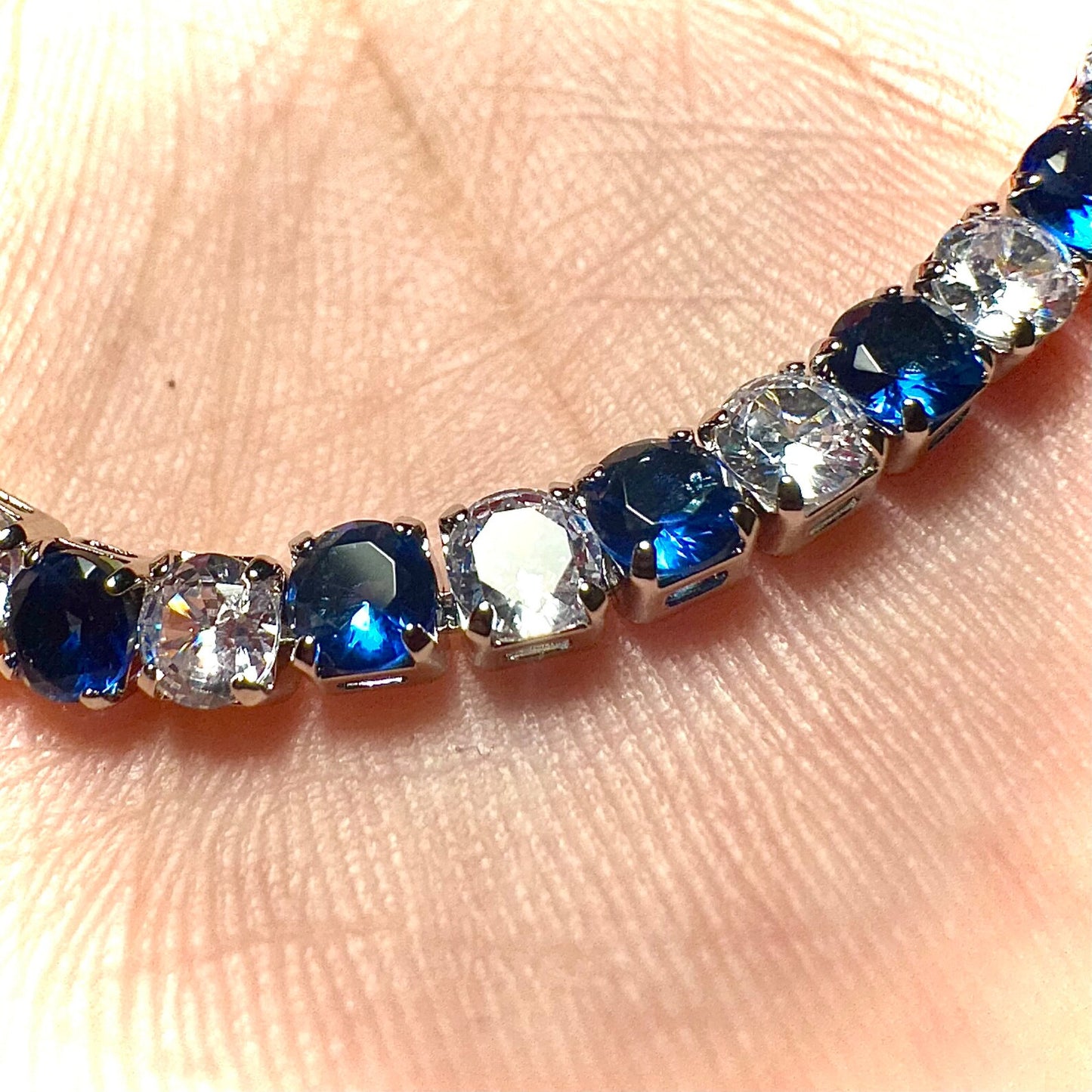 Blue Sapphire 18K White Gold Plated Tennis Bracelet 7.5 Inches - leoshopdeals