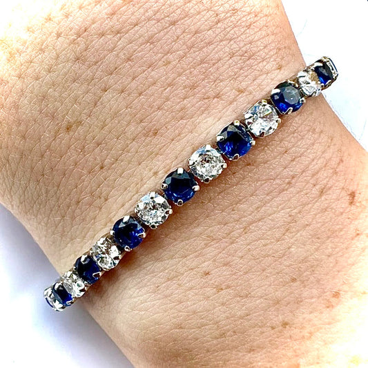 Blue Sapphire 18K White Gold Plated Tennis Bracelet 7.5 Inches - leoshopdeals