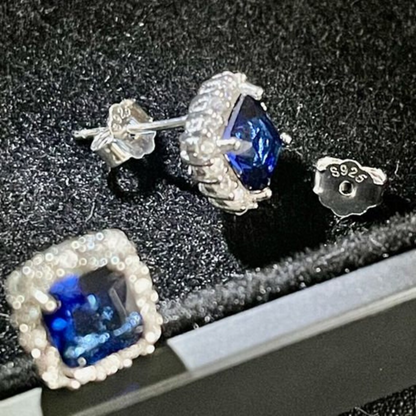 Blue Sapphire & White Topaz Stud Earrings for Women 925 Sterling Silver - leoshopdeals