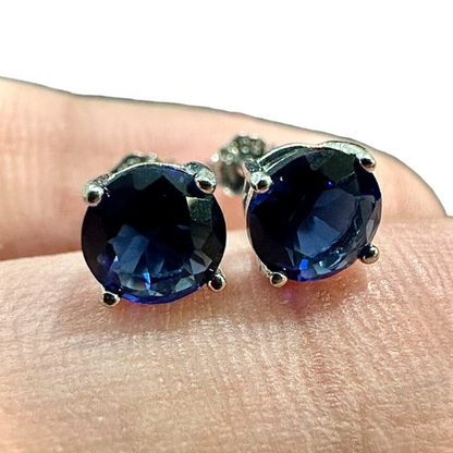 925 Sterling Silver Blue Sapphire Stud Earrings for Women 6MM - leoshopdeals