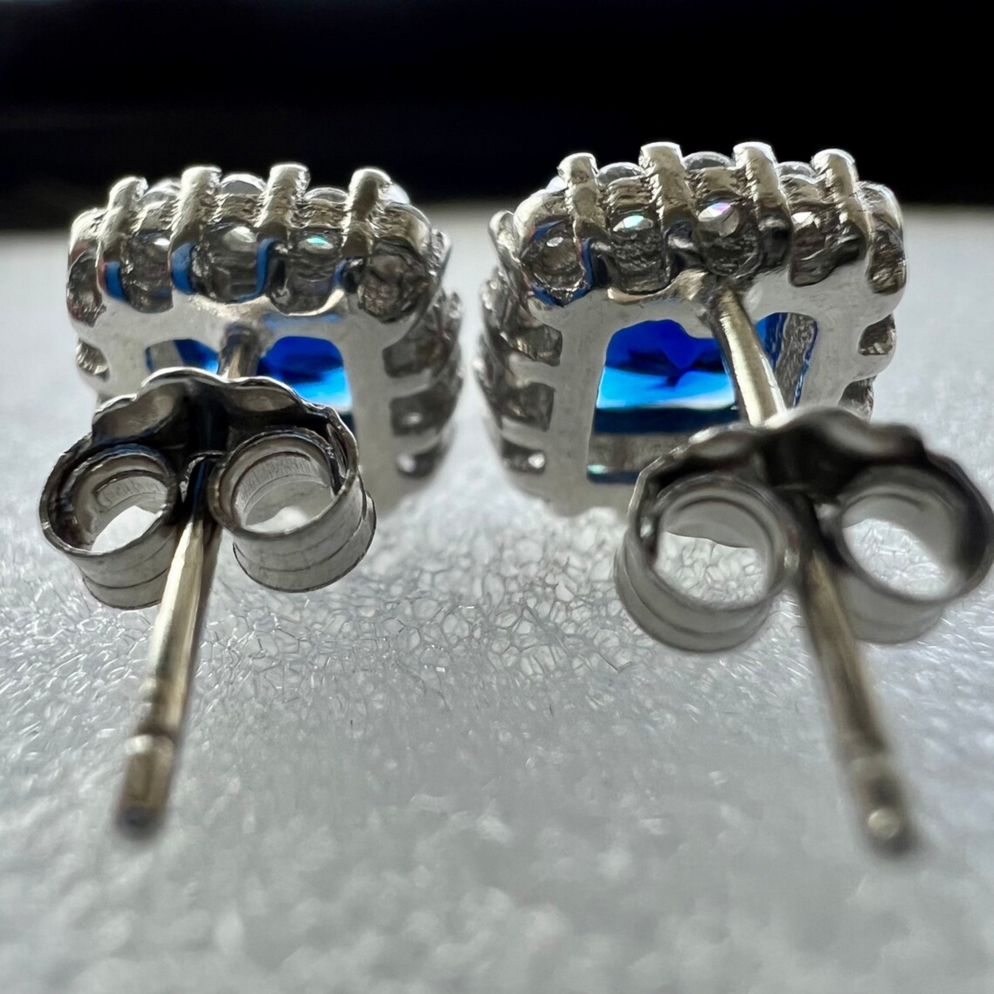 Blue Sapphire & White Topaz Stud Earrings for Women 925 Sterling Silver - leoshopdeals