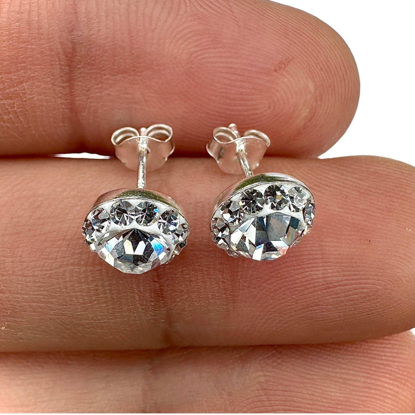 Sterling Silver Stud  Earrings 925 Crystal Halo Round Stud Earrings