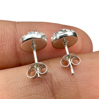 Sterling Silver Stud  Earrings 925 Crystal Halo Round Stud Earrings