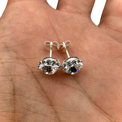Sterling Silver Stud  Earrings 925 Crystal Halo Round Stud Earrings