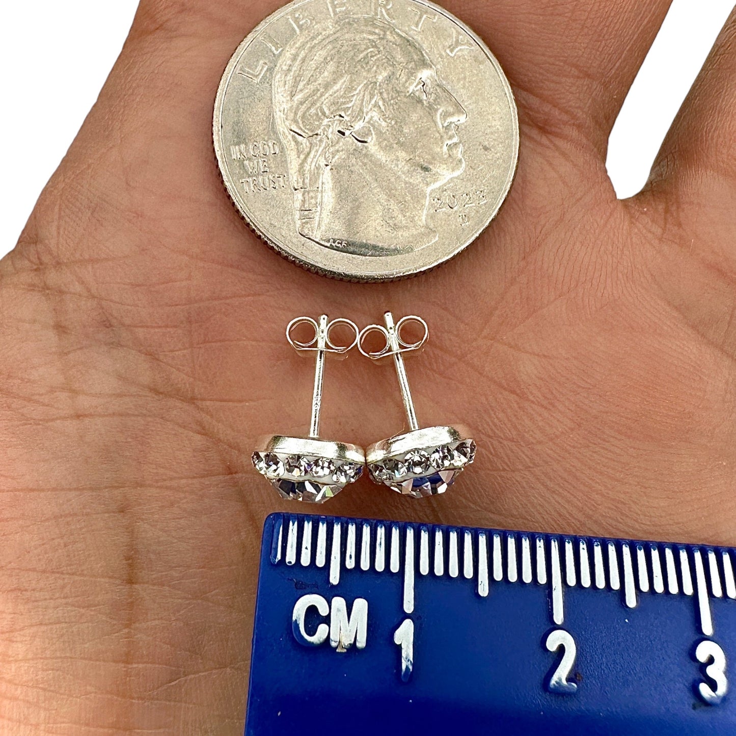 Sterling Silver Stud  Earrings 925 Crystal Halo Round Stud Earrings