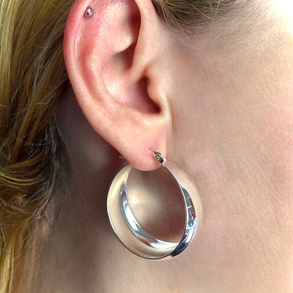 Sterling Silver Hoop Earrings 30mm Wide Hinged Hoops