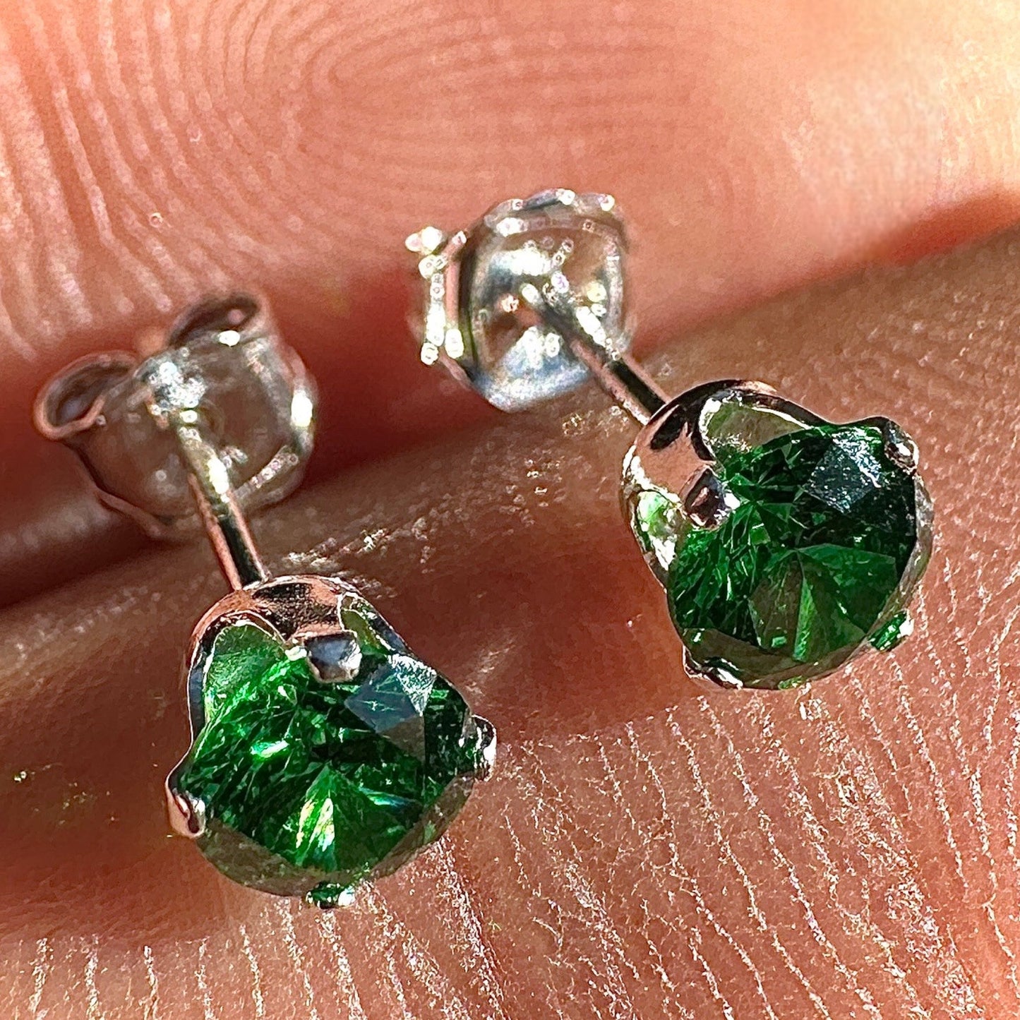 Emerald CZ Stud Earrings 4mm 925 Sterling Silver Tiny Green Studs
