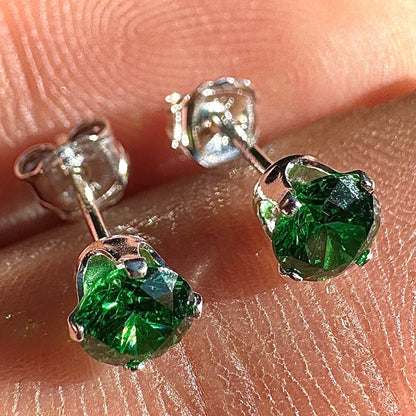 Emerald CZ Stud Earrings 4mm 925 Sterling Silver Tiny Green Studs
