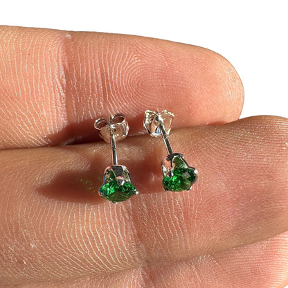 Emerald CZ Stud Earrings 4mm 925 Sterling Silver Tiny Green Studs