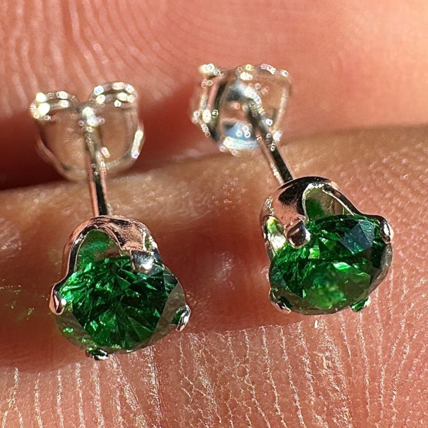 Emerald CZ Stud Earrings 4mm 925 Sterling Silver Tiny Green Studs