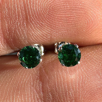 Emerald CZ Stud Earrings 4mm 925 Sterling Silver Tiny Green Studs