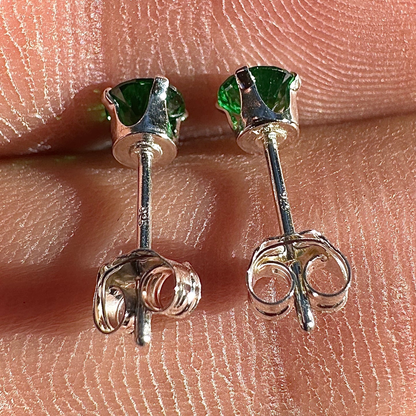 Emerald CZ Stud Earrings 4mm 925 Sterling Silver Tiny Green Studs
