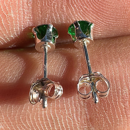 Emerald CZ Stud Earrings 4mm 925 Sterling Silver Tiny Green Studs