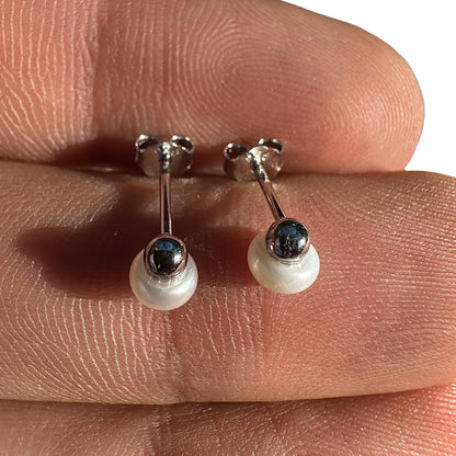 Pearl Stud Earrings 5.2mm 925 Sterling Silver Rhodium Plated