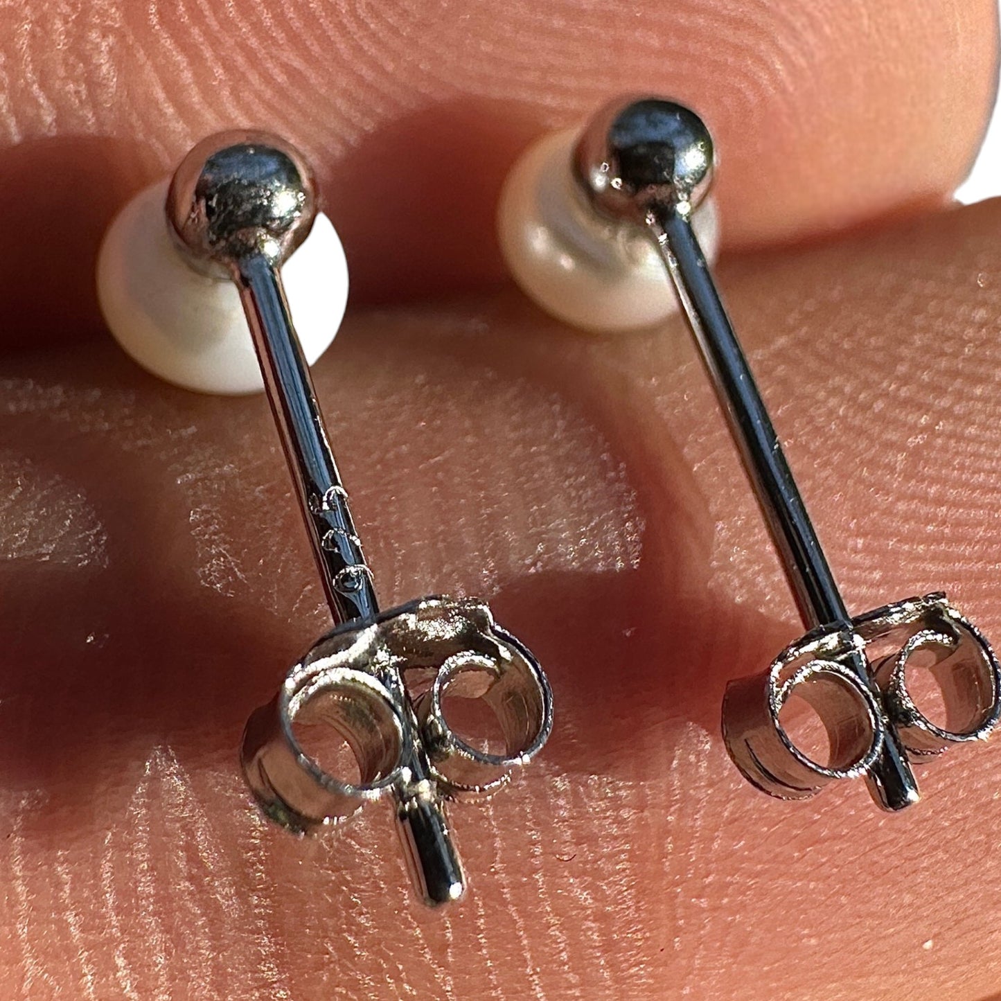 Pearl Stud Earrings 5.2mm 925 Sterling Silver Rhodium Plated