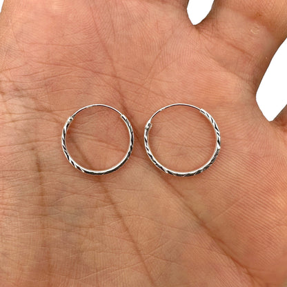 925 Sterling Silver Diamond Cut Hoop Earrings 16mm Thin Lightweight Hoops