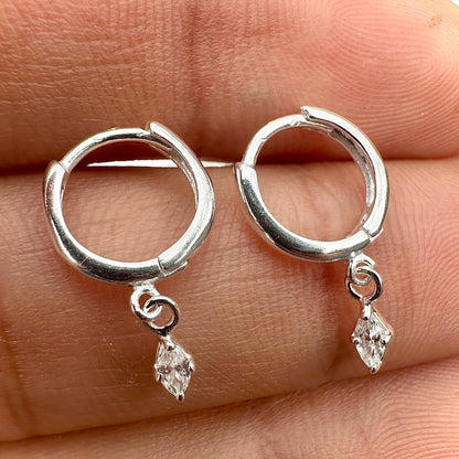 Beautiful Sterling Silver Huggie Hoop Earrings – Marquise CZ Drop Dangle