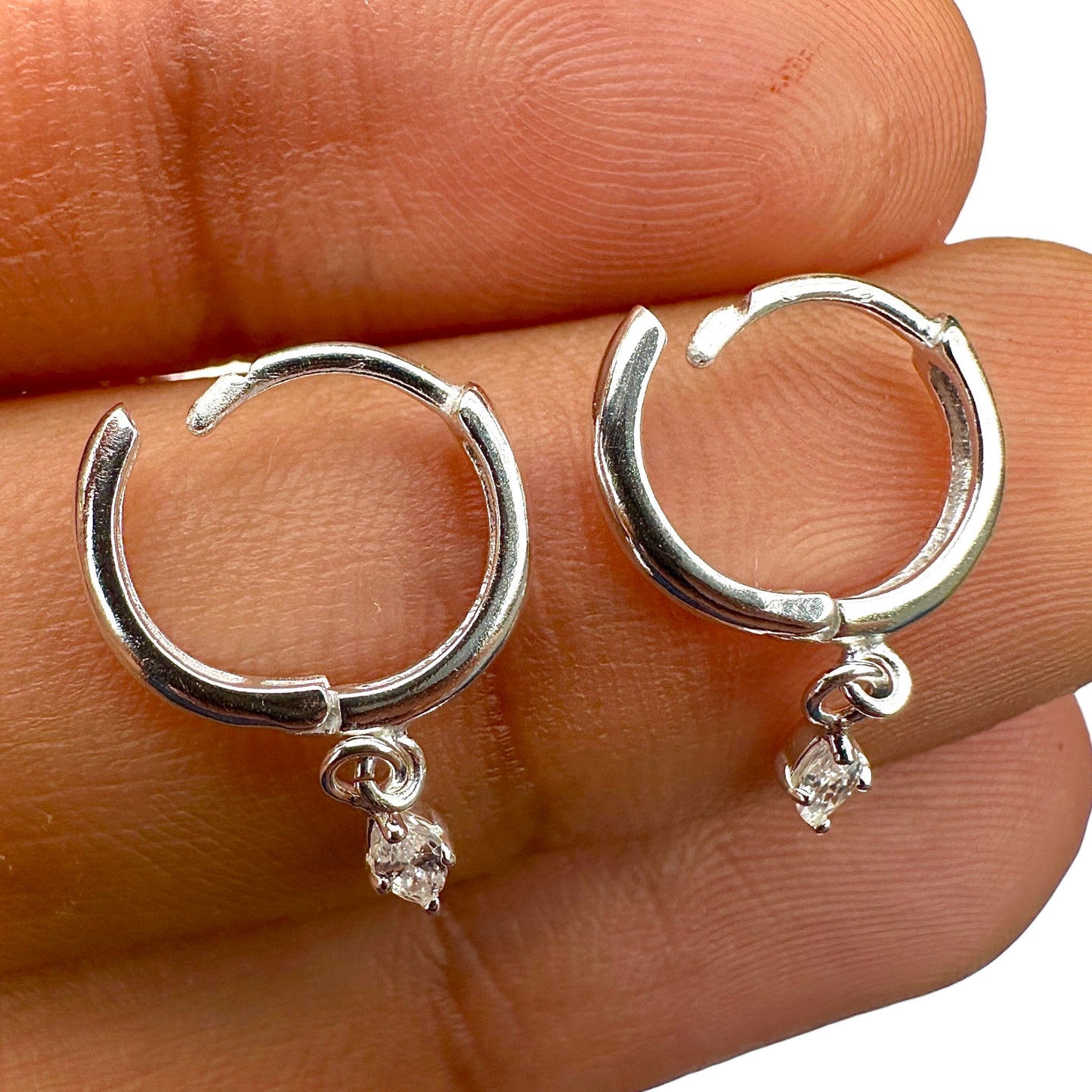 Beautiful Sterling Silver Huggie Hoop Earrings – Marquise CZ Drop Dangle