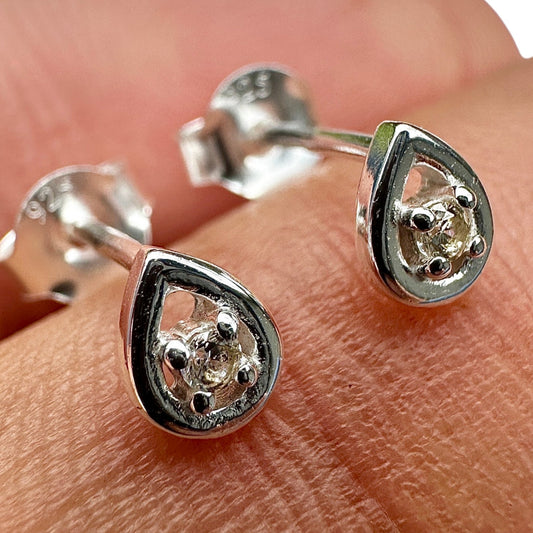 Silver Stud Earrings 925 Sterling Silver CZ Teardrop Minimalist
