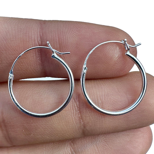 925 Sterling Silver Hoop Earrings 18mm Lightweight Hypoallergenic Hinged Hoops