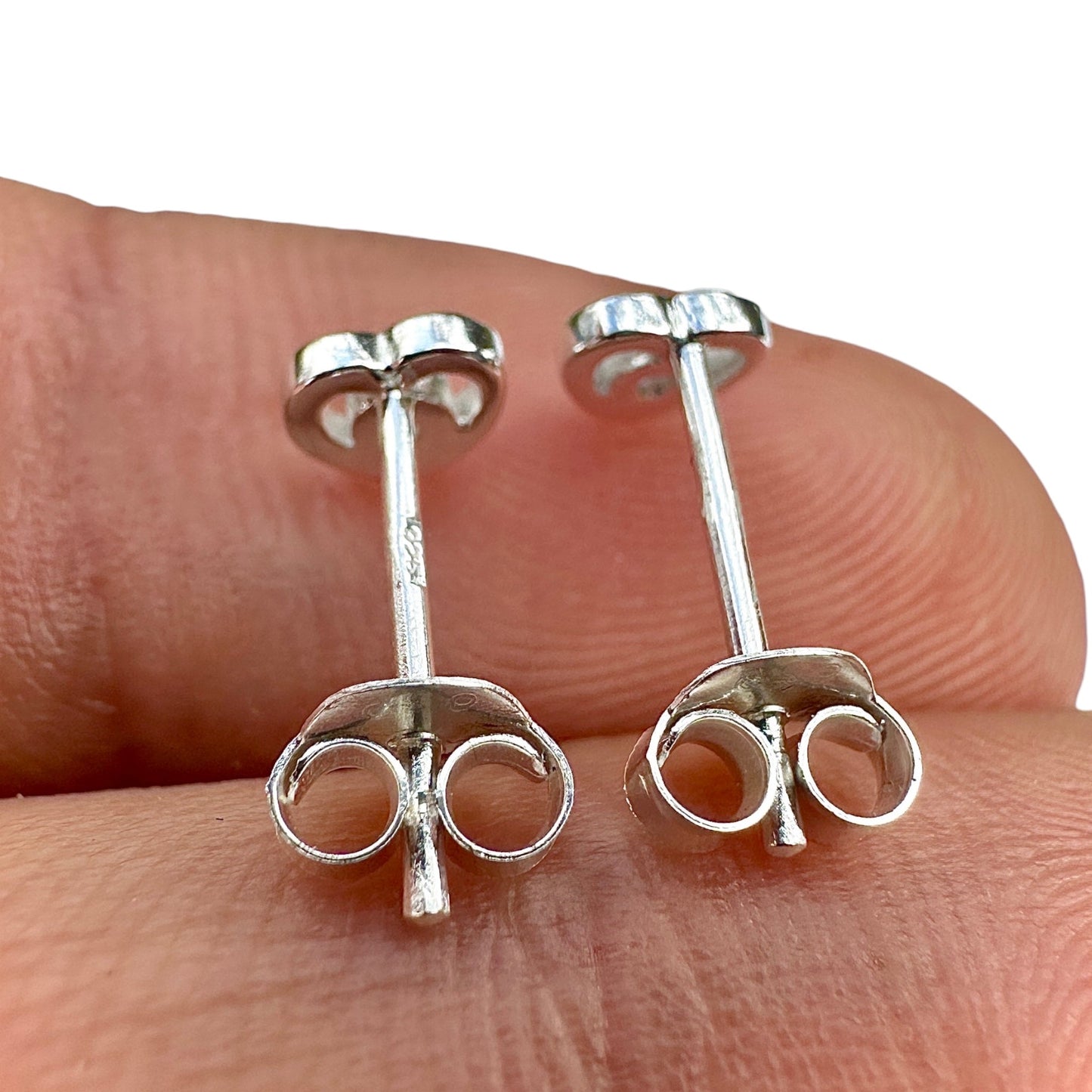 Silver Heart Stud Earrings 925 Sterling Silver CZ Minimalist