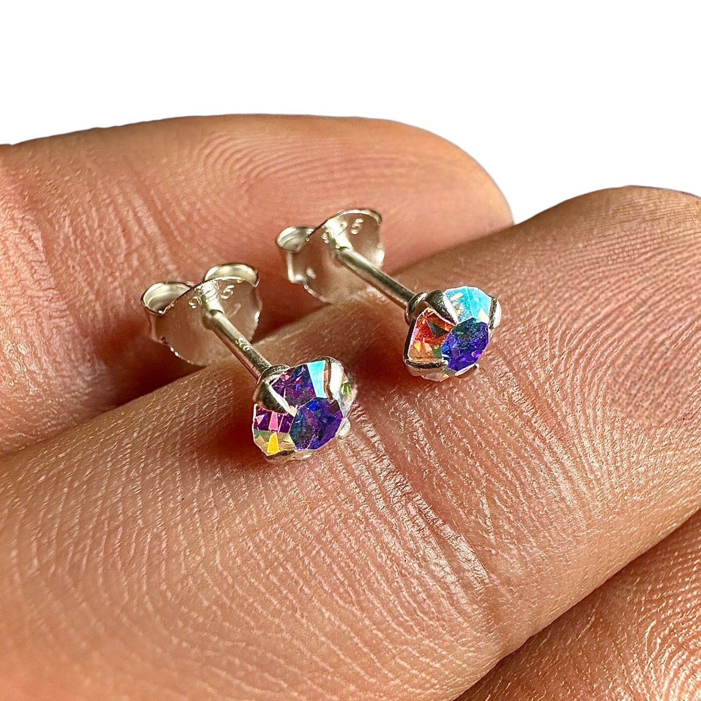 Sterling Silver Crystal Stud Earrings 4mm Tiny Geometric Studs