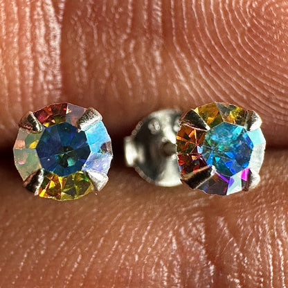 Sterling Silver Crystal Stud Earrings 4mm Tiny Geometric Studs