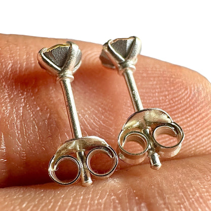 Sterling Silver Crystal Stud Earrings 4mm Tiny Geometric Studs