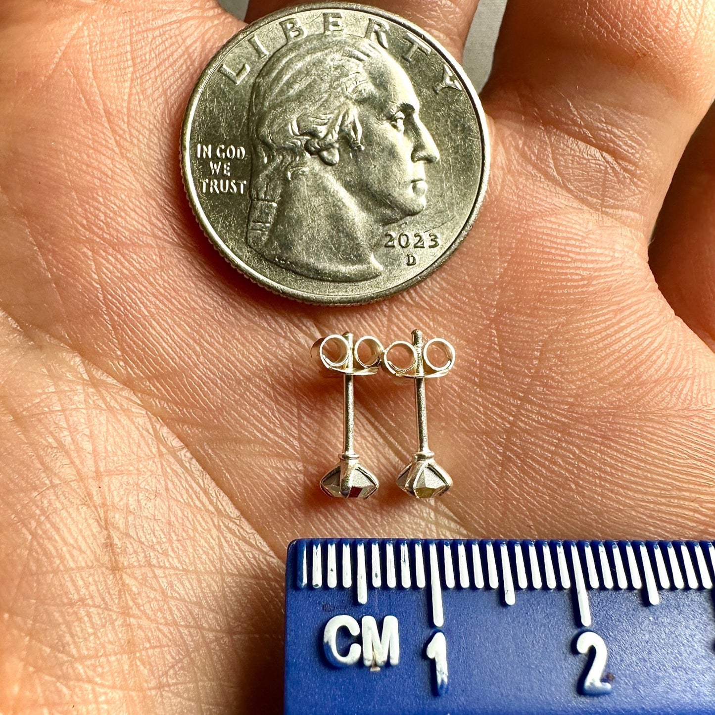 Sterling Silver Crystal Stud Earrings 4mm Tiny Geometric Studs