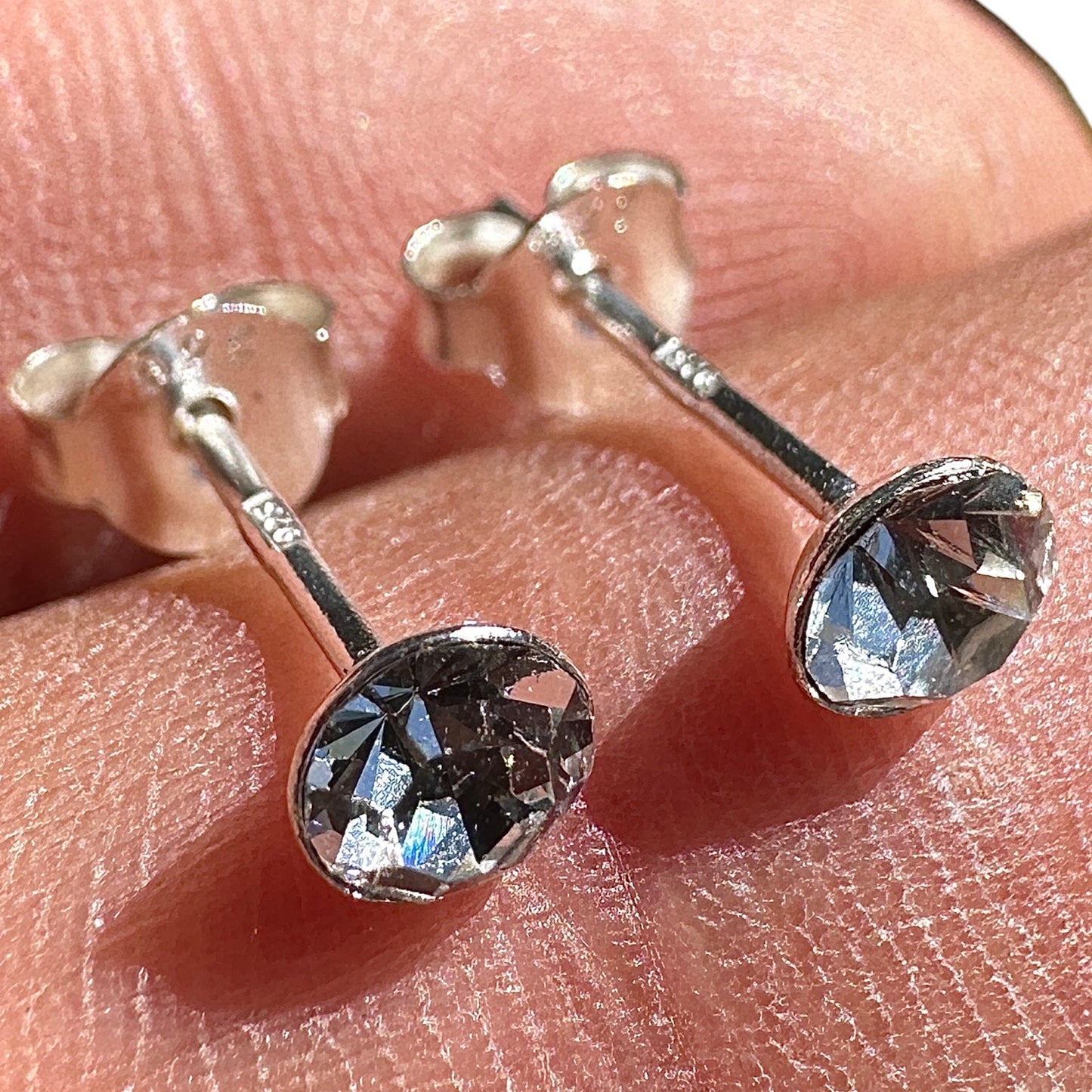Crystal Stud Earrings 4mm Sterling Silver Clear Round Studs